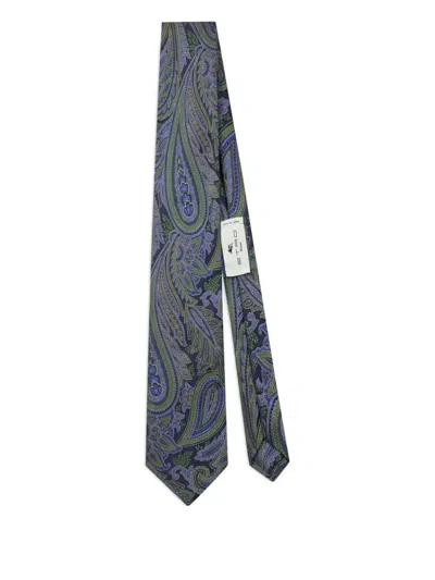 Etro Paisley Pattern Tie In Gray
