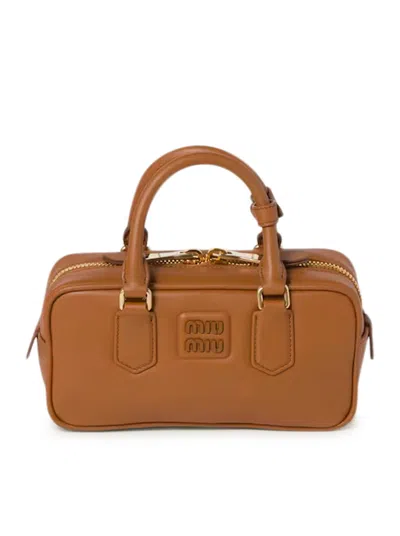 Miu Miu Arcadie Large Leather Top-handle Bag In Brown