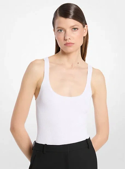 Michael Kors Ribbed Stretch Viscose Tank Top Bodysuit In White