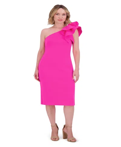 Eliza J One-shoulder Scuba Sheath Dress In Pink