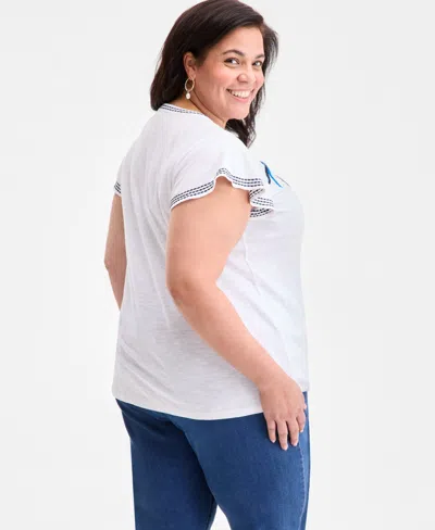 Style & Co Plus Size Printed Flutter-sleeve Top, Exclusively At Macy's In White