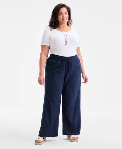 Style & Co Plus Size Eyelet-trim Wide-leg Pants, Exclusively At Macy's In Blue