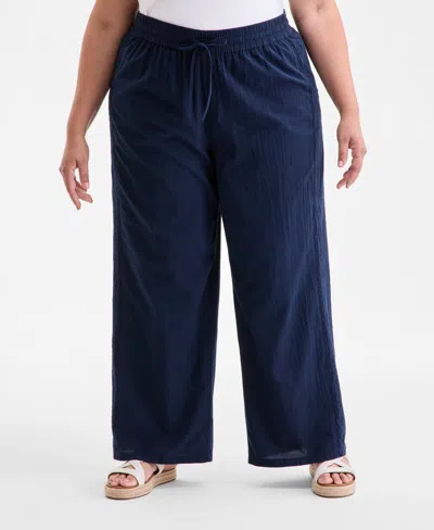 Style & Co Plus Size Eyelet-trim Wide-leg Pants, Exclusively At Macy's In Blue