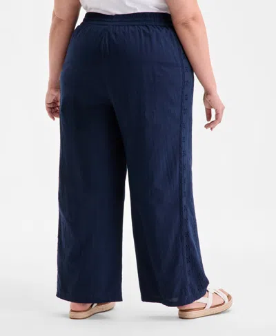 Style & Co Plus Size Eyelet-trim Wide-leg Pants, Exclusively At Macy's In Blue