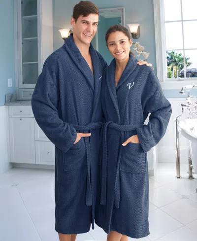 Linum Home 100% Turkish Cotton Personalized Unisex Herringbone Bath Robe In Multi