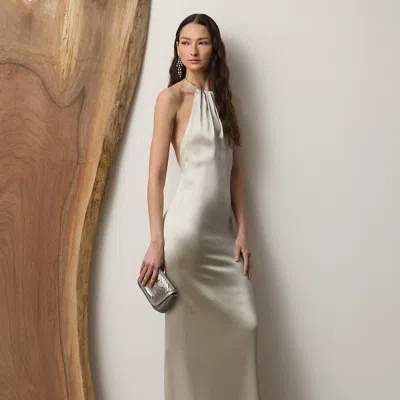 Ralph Lauren Corra Lux Stretch Satin Sleeveless Halter Gown In Gray