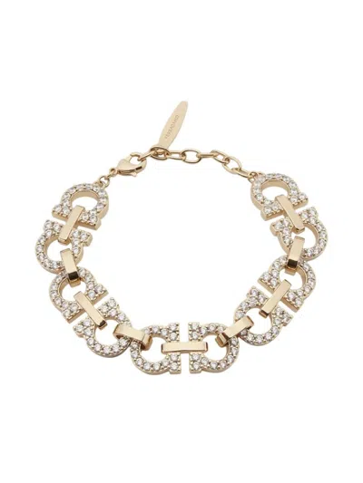 Ferragamo Crystal Embellished Gancini Bracelet In Gold