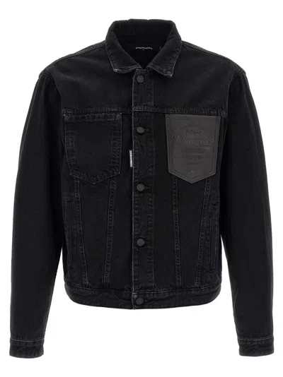 Dsquared2 Black Jacket With Classic Collar And Embossed Logo On The Front In Black