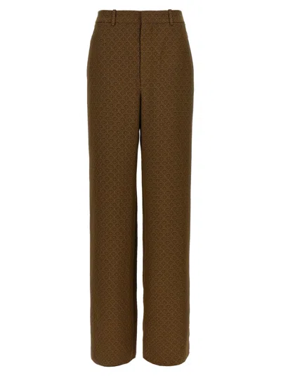 Saint Laurent Twill Pants Featuring All-over Pattern In Brown