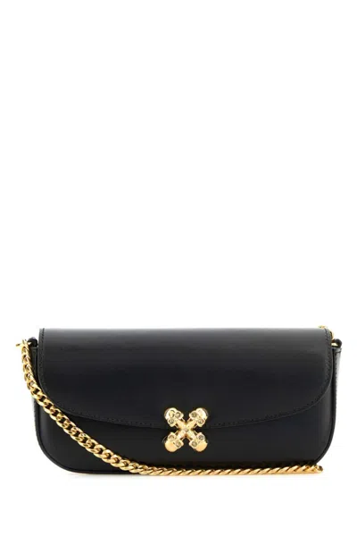 Alexander Mcqueen Black Leather Skull Flower Small Shoulder Bag In Animal Print