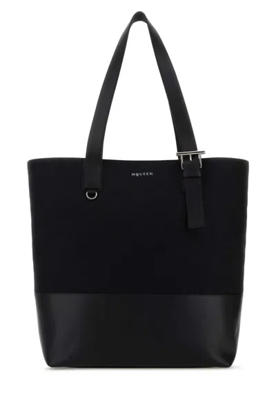Alexander Mcqueen Mcqueen T-bar Canvas Shopper In Black
