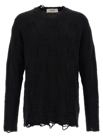 Golden Goose Journey Distressed Checkerboard Wool Sweater In Black