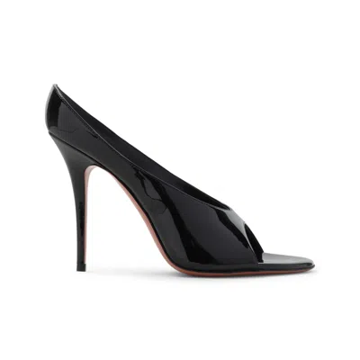 Amina Muaddi Black Calf Leather Bos Taurus Stiletto Heel Sandals In Black