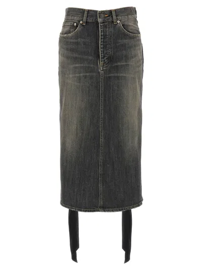 Balenciaga Skirt With Laces In Smoky Grey Denim Women In Gray