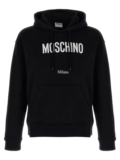 Moschino Cotton Hoodie With Drawstrings And Kangaroo Pocket In Black