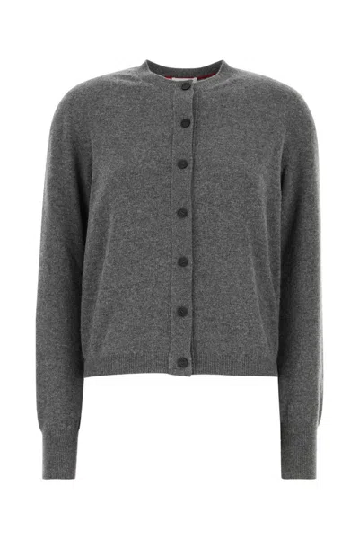 Ferragamo Dark Grey Stretch Cashmere Blend Cardigan In Gray