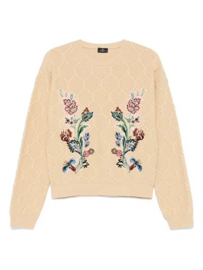Etro Wool And Cashmere Jumper With Embroidery In Neutral