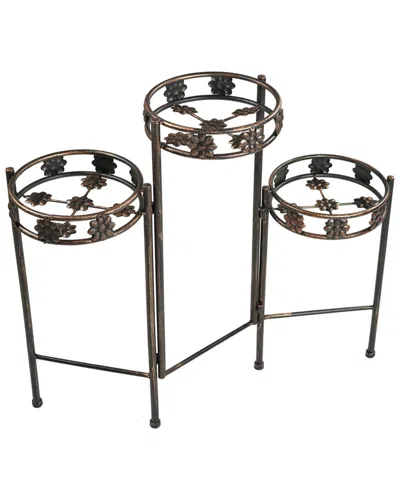 Sunnydaze Discontinued  Large 3-tiered Folding Metal Indoor-outdoor Flower Plant Stand In Brown