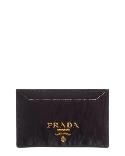 Prada Logo Leather Card Case In Black