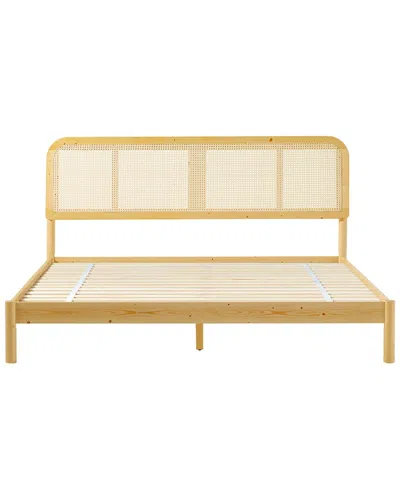 Walker Edison King Platform Bed With Rattan Headboard Insert In Neutral