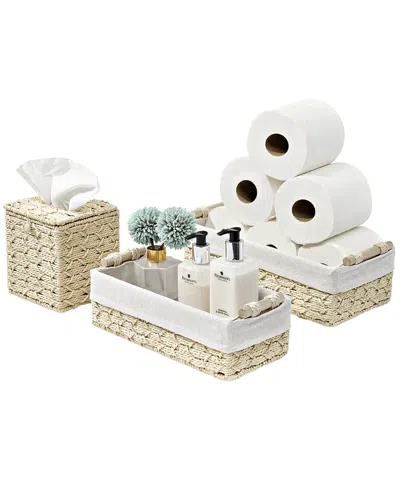 Sorbus Paper Rope Bathroom Baskets & Tissue Holder Set In Neutral