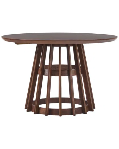 Walker Edison 48in Round Solid Wood Dining Table With Slatted Base In Brown
