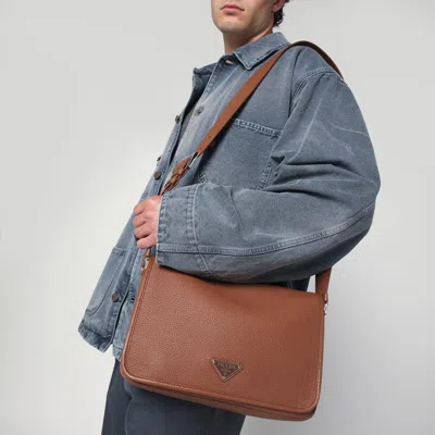 Prada Cognac-coloured Leather Shoulder Bag Men In Brown