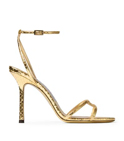 Jimmy Choo Snake-embossed 1998 Leo Metallic Leather Ankle-strap Sandals In Gold