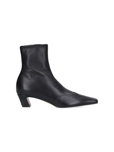 Khaite Pointed Toe Ankle Boots With Smooth Lamb Leather In Black