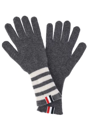 Thom Browne Grey Rib Cashmere Four Bar Gloves