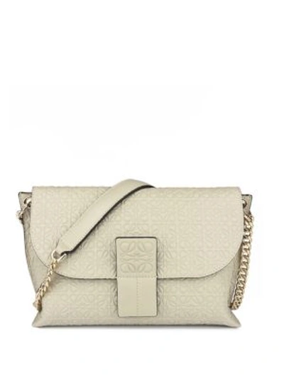 Shop Loewe Avenue Embossed Leather Chain Shoulder Bag In Soft White