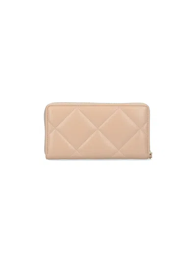Tory Burch Quilted Pattern Leather Wallets In Neutral