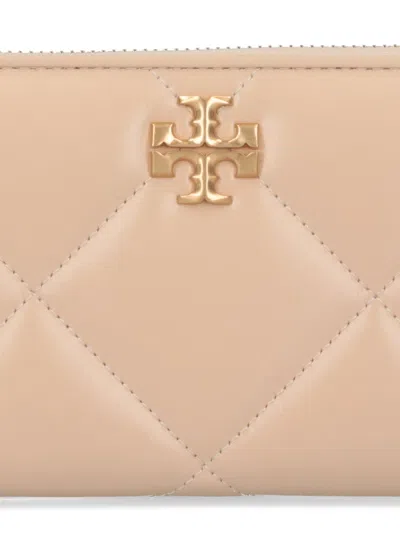 Tory Burch Quilted Pattern Leather Wallets In Neutral