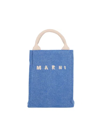 Marni Shopper Bag With Shoulder Strap And Top Handles In Blue