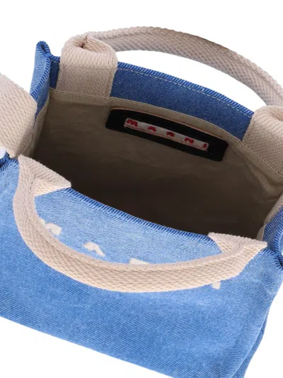 Marni Shopper Bag With Shoulder Strap And Top Handles In Blue