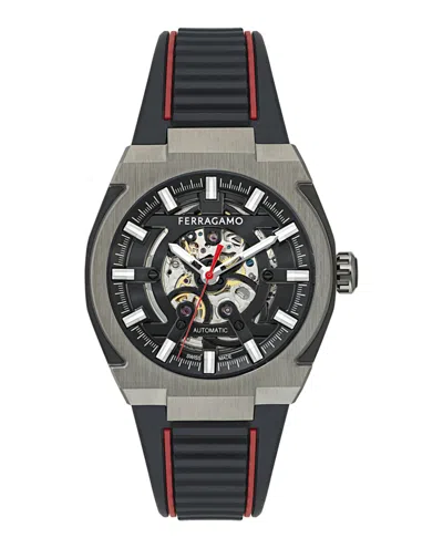 Ferragamo Supreme Skeleton Automatic Watch In Black