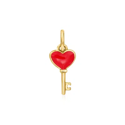 Rs Pure By Ross-simons Red Enamel Heart Key Charm In 14kt Yellow Gold In Metallic