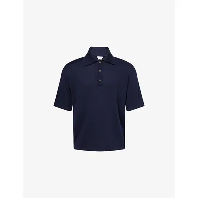 Bottega Veneta Chine Cotton Piquet Polo In Blue
