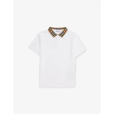 Burberry Boys White Check Polo Shirt In White