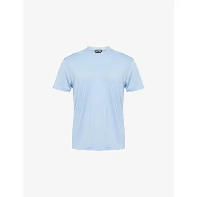 Tom Ford Mens Dark Celeste Crewneck Regular-fit Cotton-blend T-shirt In Blue