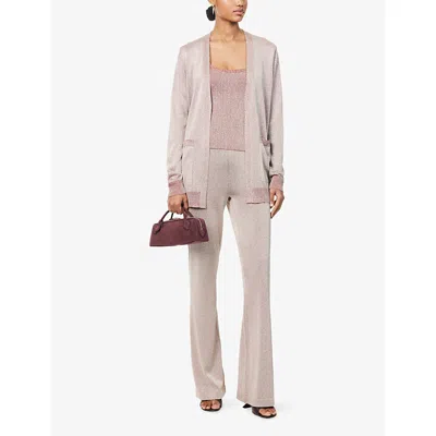 Missoni Womens Rose Gold Tones Belted Metallic Knitted Cardigan In Pink