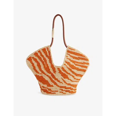 Zimmermann Womens Orange Zebra Goldentime Medium Zebra-pattern Raffia Tote Bag In Orange
