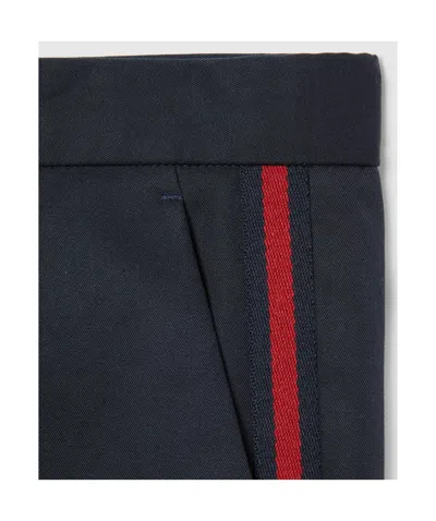 Gucci Men Cotton Twill Trousers With Web Detail In Black