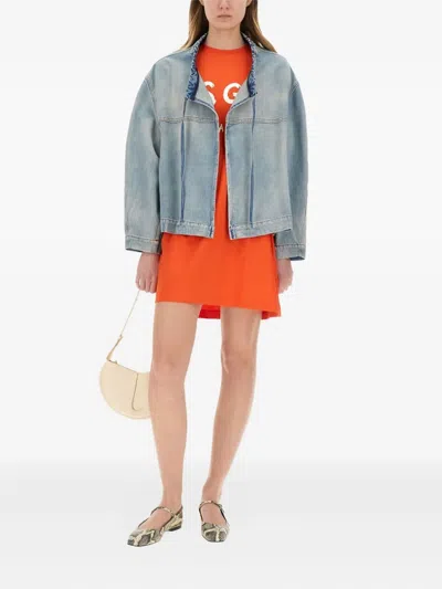 Msgm Oversized Denim Jacket Drawstring Detail In Blue