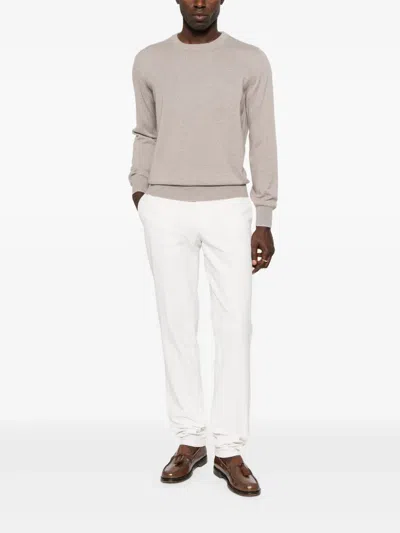 Brunello Cucinelli Tailored White Trousers With Classic Waistband In Neutral