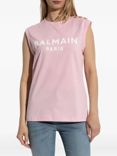 Balmain Logo Tee In Pink