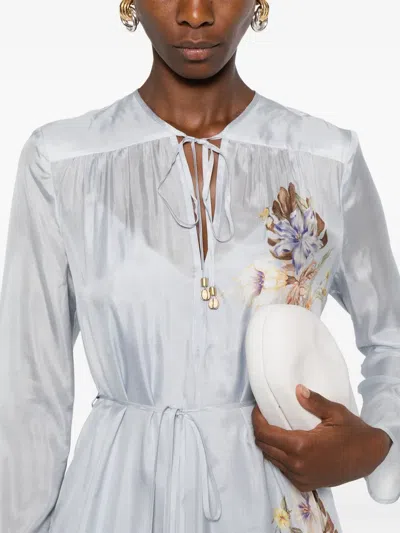 Zimmermann Women Powder Blue Multi Floral Silk Habotai Coco Maxi Dress In Purple