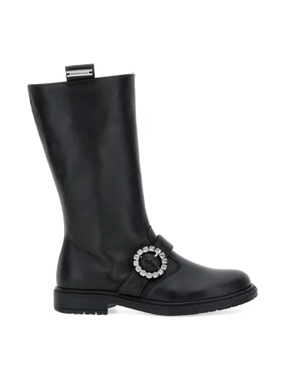 Monnalisa Embellished Pull-on Knee-high Boots In Black