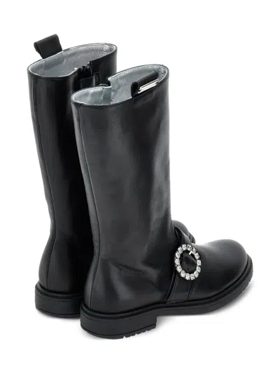 Monnalisa Embellished Pull-on Knee-high Boots In Black