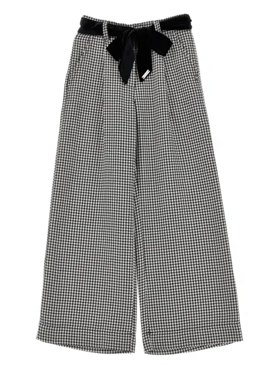 Monnalisa Kids' Houndstooth Wide-leg Trousers In Gray